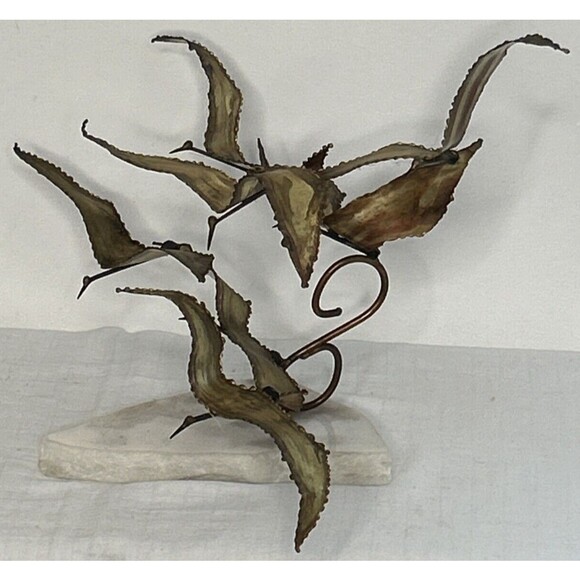 Other - Brutalist Brass Birds in Flight Torch Cut Sculpture on Marble Base MCM 15x15